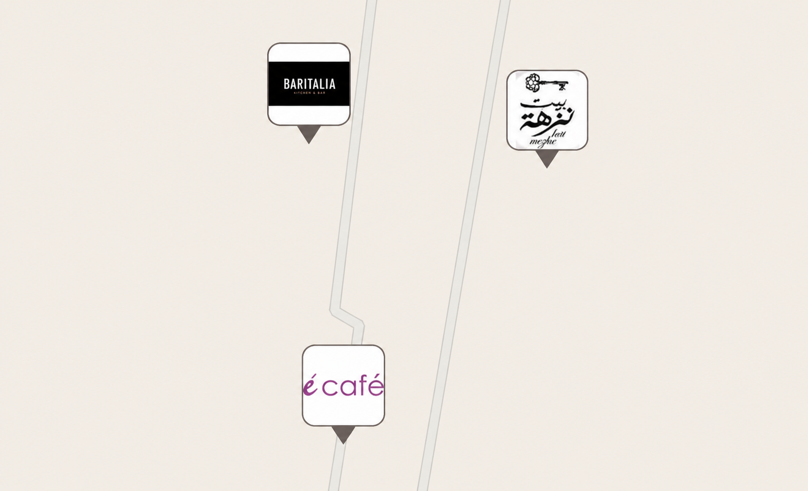 Dinesty app — nearby restaurants pinned on the map with their own logos