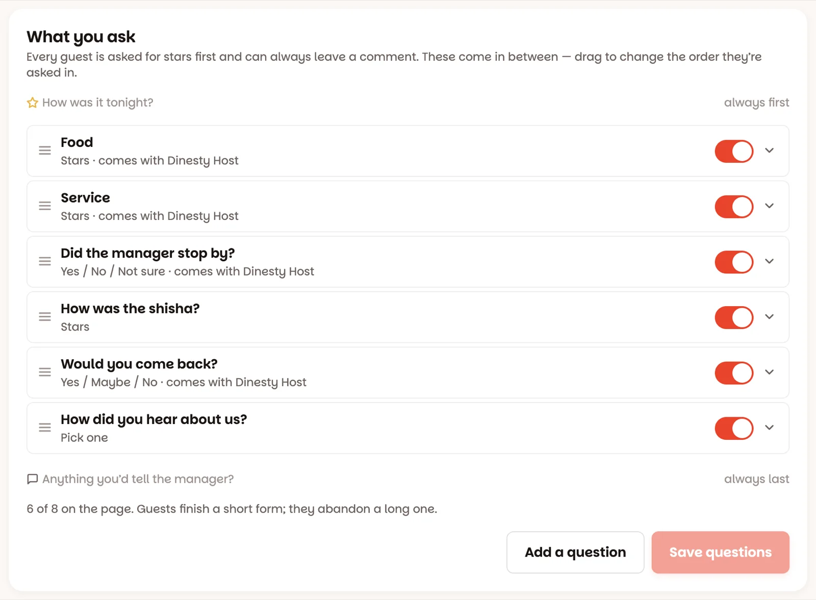 The questions guests are asked