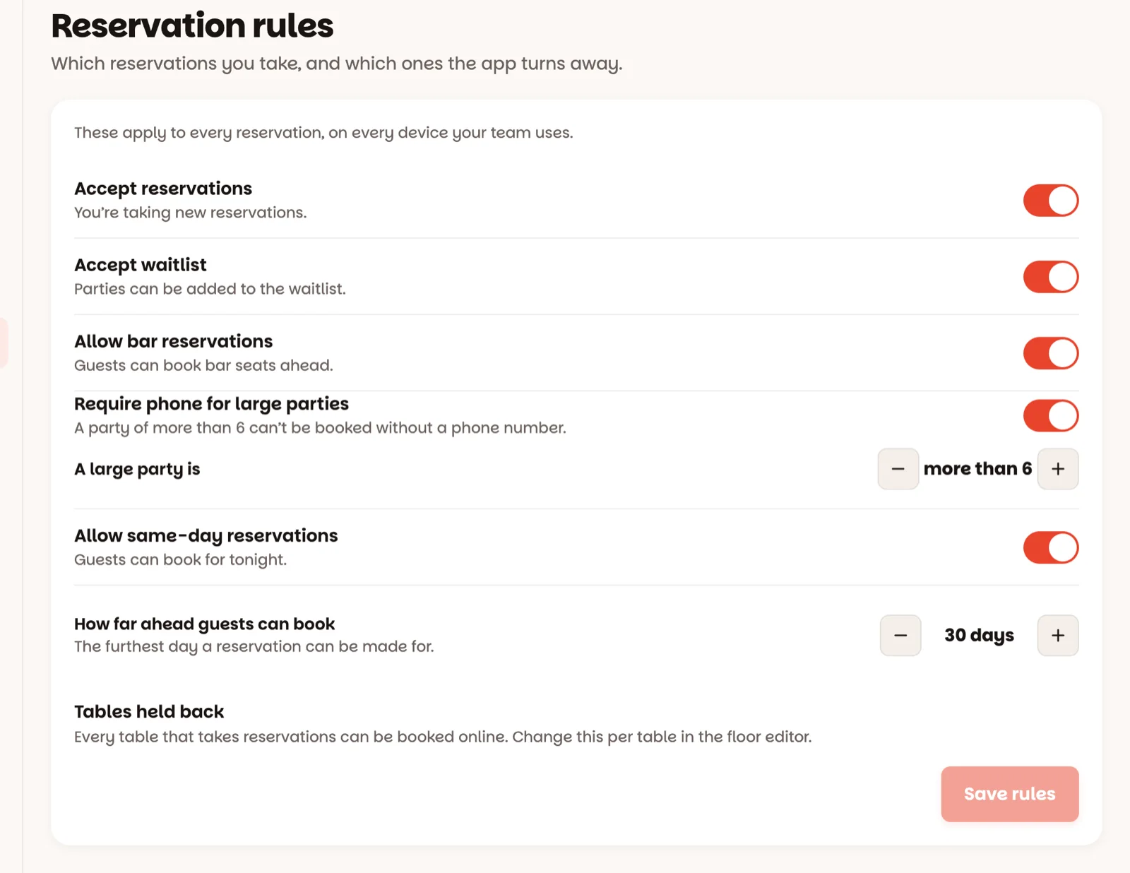 The reservation rules and their switches