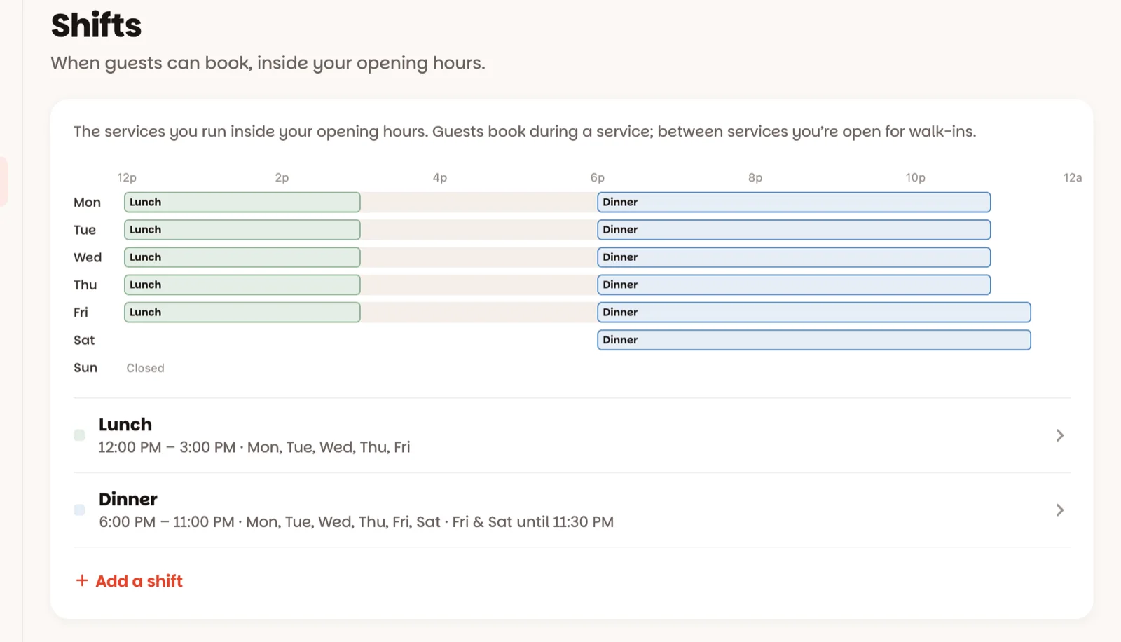 Your week at a glance, with each service drawn on it