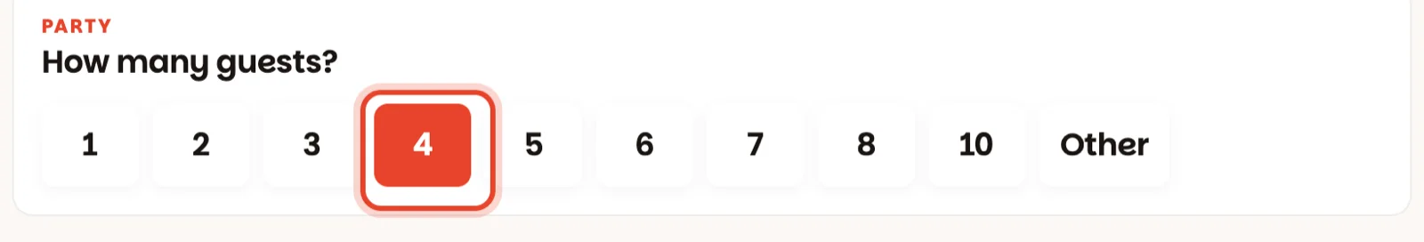 The party size buttons, with 4 picked