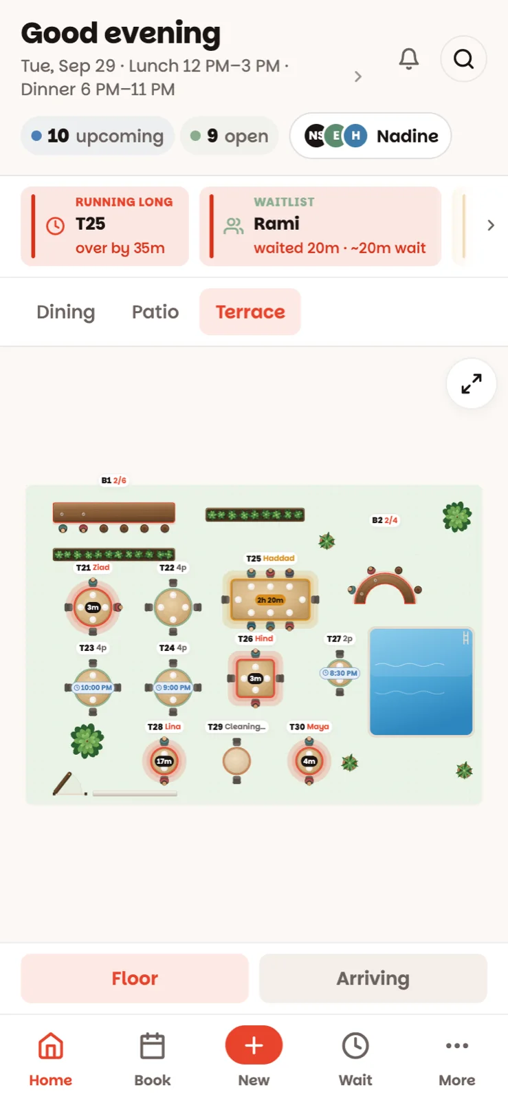 The home screen on a phone, with the menu along the bottom