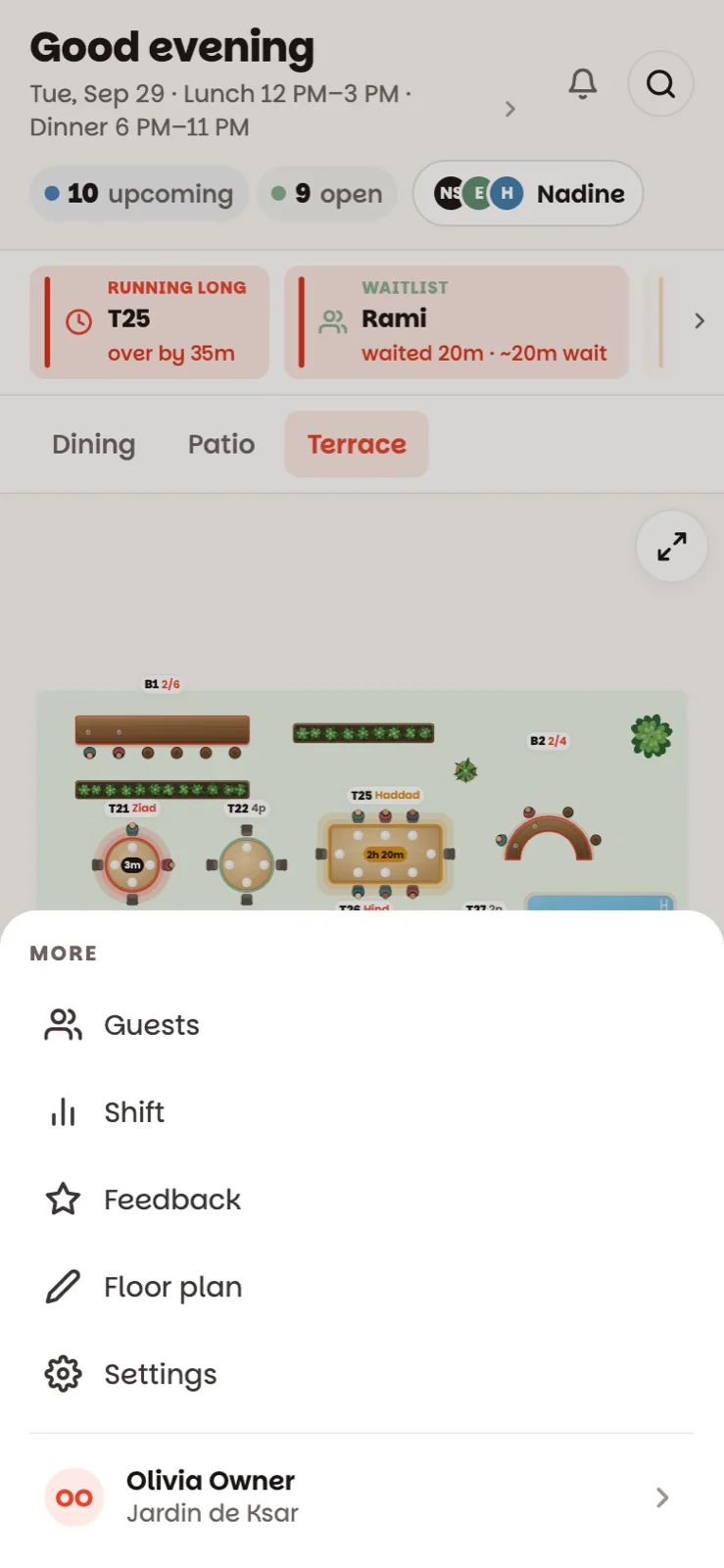More on a phone: the rest of the menu, and your account at the bottom