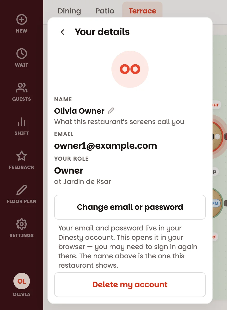 Your details: name, email and role